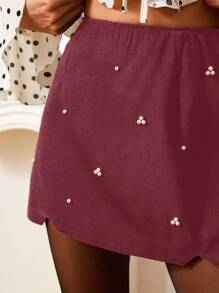 GENKIRA Jupe mini courte élégante avec perles, jupe moulante enveloppante style fille, convient pour la Saint-Valentin, le printemps/l'automne - Rose vif - Voir 4