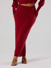MUSERA Knitted Maxi Sweater Skirt  Chic - Burgundy - View 3