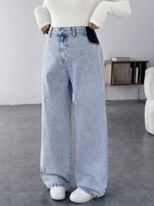 SHEIN Maternity Casual Loose Straight Leg Blue Jeans Women Baggy Jeans Casual Loose Blue Women's Jeans Thanksgiving Women Wide Waist Mom Jeans