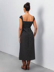 Calvaya Vestido casual minimalista de mujer con estampado de lunares blancos y negros, para primavera/verano