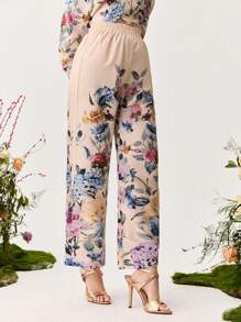 Modelyn Elegant Floral Print Straight-Leg Office Pants - Multicolor - View 3