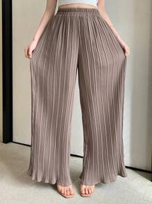 DAZY Women Solid Color Textured Chiffon Flare Leg Casual Pants,Teacher Pants - Apricot - View 3