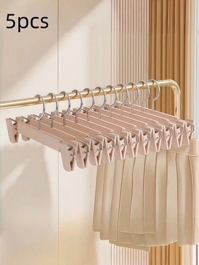 SHEIN 5 piezas Percha retráctil de plástico de 29 cm en color caqui, pinzas para pantalones y perchas, almacenamiento de ropa, almacenamiento y organización de armario, adecuado para jeans, pantalones, calcetines, ropa interior