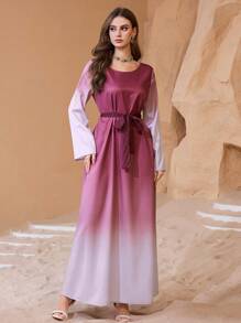 Al Najma Conjunto de 2 peças de malha tie-dye gradiente elegante feminino - Rosa - Ver 6