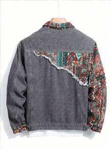 Manfinity Hypemode Men's Front Button Long Sleeve Pocket Casual Loose Denim Jacket - Grey - View 2