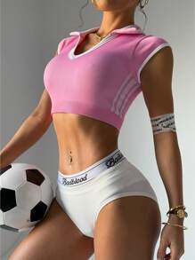 Easithlete 女士侧条纹短款瑜伽运动 Polo 衫