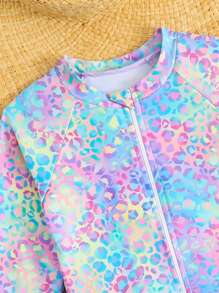 3pcs/Set Young Girl's Neon Leopard Print Print Swimwear Set Summer Holiday