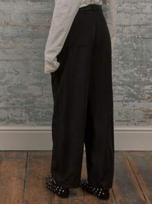 MUSERA 修身中腰筒形裤腿，侧边口袋，腰带环，复古优雅夏季时尚长裤 - 黑色 - 查看 4