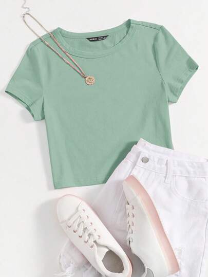 SHEIN EZwear Áo thun tay lửng trơn