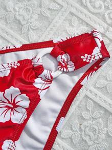 SHEIN MOD 女士花卉印花吊带比基尼套装带罩裙，夏季海滩度假 - 紅白色 - 查看 5