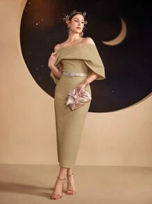 Modelyn 女士纯色吊带连衣裙，优雅晚会长裙 - 卡其色 - 查看 10