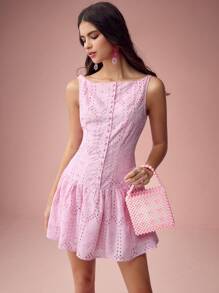 Enchnt Vestido corto casual de mujer de unicolor, sin mangas, con pliegues simples
