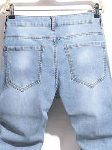 Manfinity LEGND Men's Casual Washed Ripped Skinny Fit Jeans - Light Wash - View 4