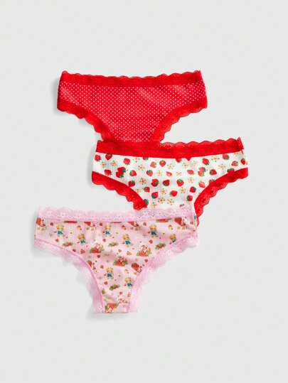 Strawberry Girl Lace Bow 3-Pack Hipster Panties