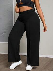 SHEIN PETITE CURVE Pantalones negros de talla grande con detalles de costura y cintura alta