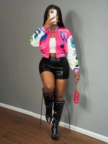 Slaydiva Casual Loose Fit Long Sleeve Women Jacket - DD In Fall/Winter - Hot Pink - View 3