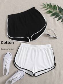 SHEIN EZwear 2 Packs Contrast Binding Dolphin Shorts - Black and White - View 6