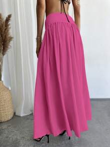 Firerie Women's Elegant A-Line Skirt With Waist Ruching & Real Pockets - Hot Pink - View 2