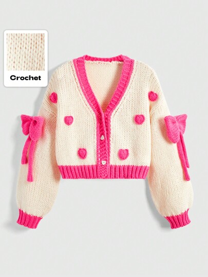 Kawaii Valentine's Day Heart Shaped Oversized Bow Cardigan For Women