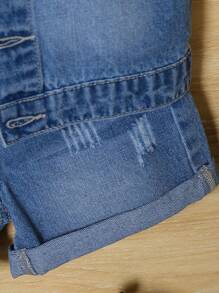 2pcs Toddler Boys Ripped Denim Vest Jacket And Jean Shorts Set - Medium Wash - View 4