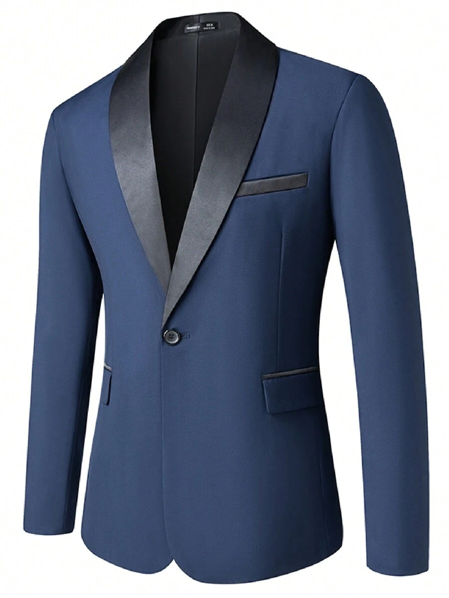 Manfinity Mode Men's Contrast Color Shawl Collar Long Sleeve Business Travel Blazer - Blue - View 1