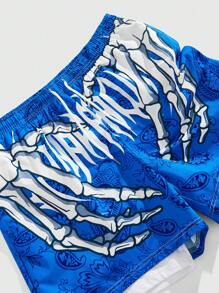 ROMWE MEN Street Life Men's Front-Tie Print Simple 2 In 1 Shorts, Casual Vacation - Blue - View 3