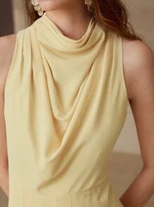 MOTF PREMIUM VESTIDO PLISADO DE CUELLO DE BUFANDA - Amarillo - Ver 3