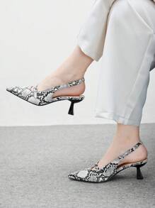 CUCCOO BIZCHIC Women's Spring/Summer New Strap Buckle Hollow Pointed Stiletto Mid Heel Commuting Practical Black & White Snake Print PU Leather Pumps Spring Shoes Spring Break Easter For Christmas Spring Shoes Fall Shoes - Multicolor - View 6