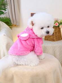 PETSIN 1 件宠物猫狗通用可爱粉色毛绒熊耳朵连帽运动衫，舒适角色扮演连帽衫 - 粉色 - 查看 7