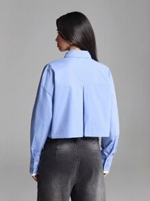 LYSMO Damen Langarm Einzelknopf Lässiges Blaues Hemd