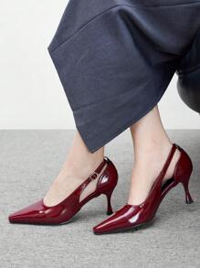 CUCCOO BIZCHIC 勃艮第红色镂空尖头细高跟鞋，时尚舒适通勤优雅女士正装鞋