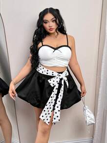 SHEIN ICON Große Größen Schwarz-Weiß Kontrastfarbe Bubble Rock mit Schleifendekoration, niedlicher Bubble Rock