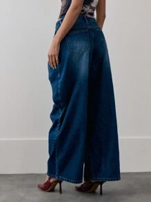 MUSERA Low Rise Baggy Fit Fold Flap Detail Loop Denim Jeans Spring 90's Cute Chic Summer - Blue - View 4