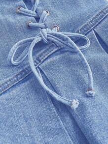 SHEIN MOD Plus Size Women Distressed Tie-Up Ruffle Hem Denim A-Line Mini Skirt - Light Wash - View 4