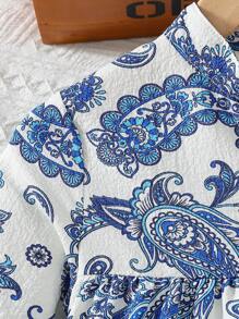 Young Girls Ramadan V-Neck Ditsy Floral Long Sleeve Casual Fitted Dress, Spring/Summer - Blue - View 5