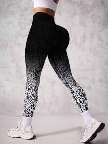 SHEIN Sport Studio Seamless Multi-Color Gradient High-Elasticity Tummy Control Lifting Leopard Print Sports Yoga Leggings