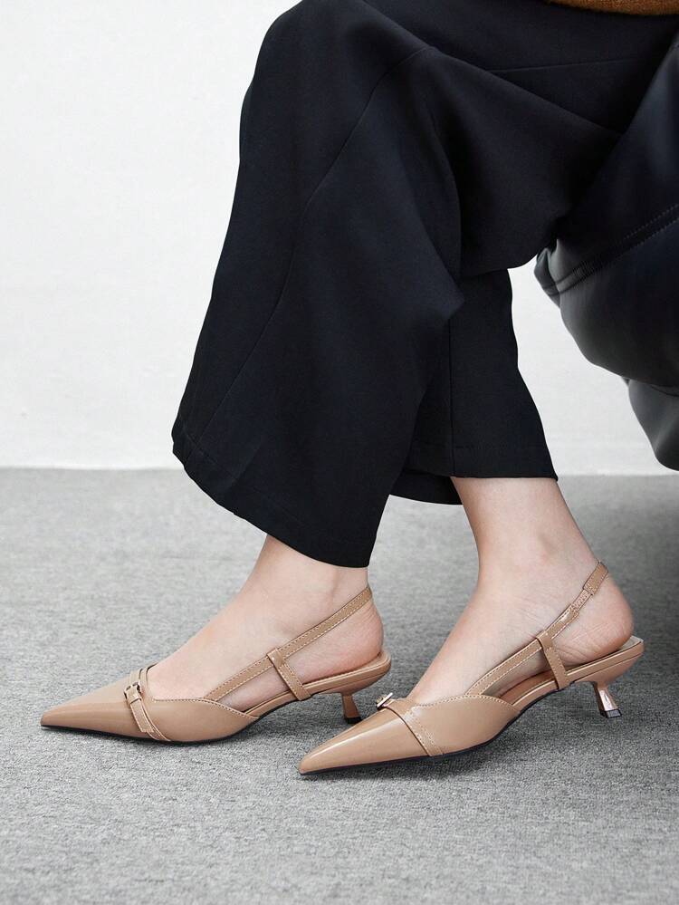 CUCCOO BIZCHIC Pointed Toe Kitten Heel Low Heel Apricot Comfortable Slip-On Pumps, Versatile Everyday Office Pumps With Ankle Strap For Christmas