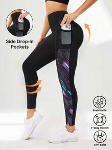 Easithlete 女士简约运动紧身裤，带手机口袋，瑜伽裤 - 彩色 - 查看 1