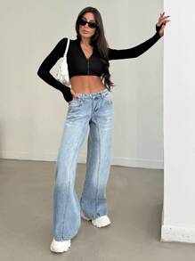 EURMUSE LOW RISE WIDELEG VINTAGE WASH Y2K JEAN - Medium Wash - View 1