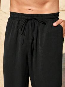 Manfinity Homme Eid Mubarak  Ramadan Men's Set Of Gold Foil Floral Print Long Sleeve Long Shirt Robe And Pants - Black - View 3