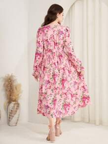 SHEIN 少女碎花 V 领荷叶边袖连衣裙