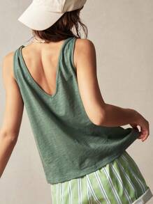 Bohemela Áo ba lỗ dệt kim màu trơn cho nữ, trang phục thường ngày đơn giản và thời trang - Xám - Xem 7