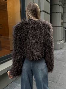Aloruh Women's Fashionable Sexy Short Faux Fur Coat, Autumn/Winter New Arrival - Brown - View 3