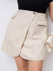 SHEIN Clasi Khaki Overlapping A-Line Plus Size Women Skirt