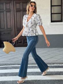 Pariaura Áo cánh nữ tay ngắn họa tiết hoa thanh lịch giản dị kiểu Pháp - Nhiều màu - Xem 5