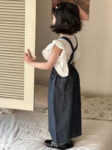 DAZY Young Girls Denim Bib Overall & Jumpsuit, Fall Outfit - Dark Wash - View 2