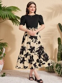 2pcs/Set Teen Girls Vintage Americana Leopard Print Tank Top And Long Pants Set - Black and White - View 4