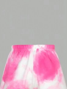 SHEIN Tween Girls Tie-Dye Printed Sweatshirt And Shorts Athleisure Set - Multicolor - View 3