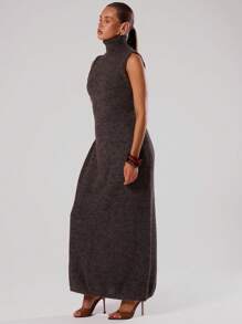MUSERA Vestido de suéter largo sin mangas de cuello alto, elegante y chic - Marrón Mocha - Ver 2