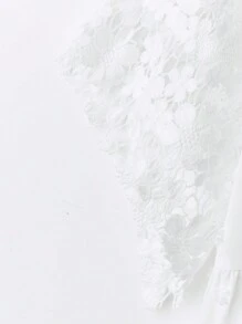 SHEIN LUNE Áo cánh tay ngắn ren tương phản Jacquard cỡ lớn cho nữ - trắng - Xem 3